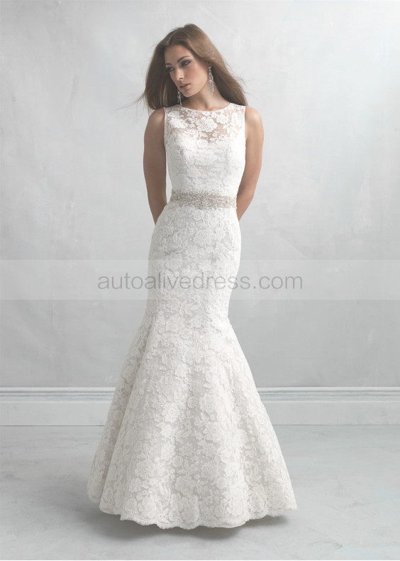 Beaded Waist Ivory Lace Elegant Wedding Dress